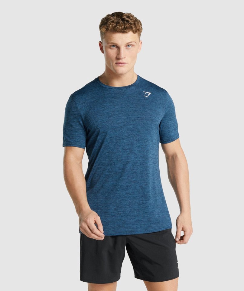 Men\'s Gymshark Arrival Marl T-Shirts Navy | NZ 9DPZRJ